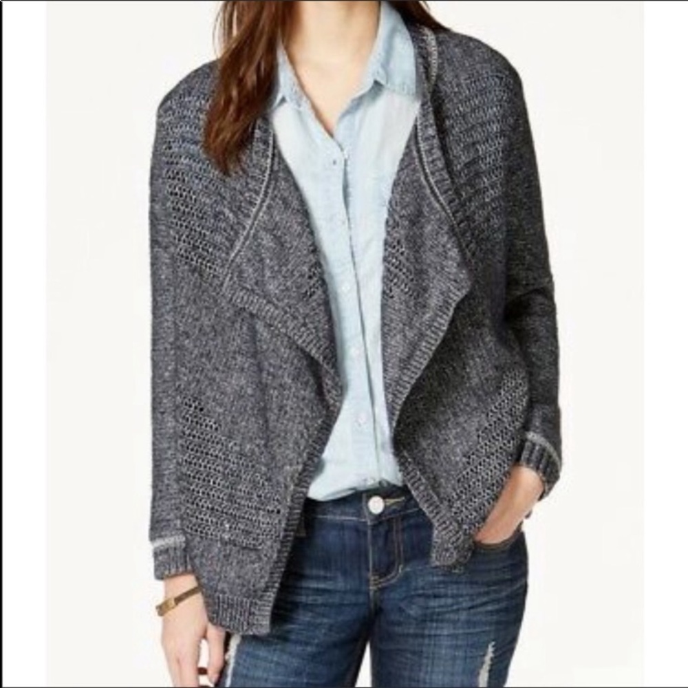 Lucky Brand Marled Blue Open Front Sweater